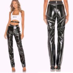 Never Worn By Me - Tried On And Didn’t Love Edgy Fitted High Rise Pants, Fitted Straight Pants With Edgy Style, Fitted Edgy Straight Pants, Edgy Fitted Leather Pants For Spring, Fitted Edgy Leather Pants For Spring, I Am Gia Pants, I Am Gia, Black And White Lines, M Pants