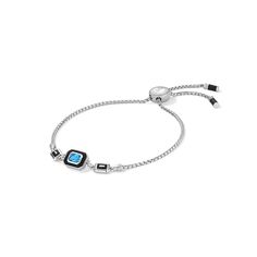 Adrienne Friendship Bracelet With Enamel And Swiss Blue Topaz Silver Friendship Bracelets, Colored Gemstones, Hamsa Necklace, Swiss Blue Topaz, Pearl Gemstone, Silver Diamonds, Black Enamel, Diamond Gemstone, Friendship Bracelet