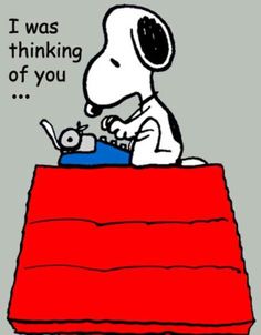 a cartoon dog sitting on top of a bed with the caption i was thinking of you