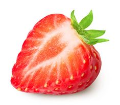 a close up of a strawberry on a white background