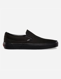 Vans Classic Slip-On Shoes. The Canvas Classic Slip-On Has A Low Profile, Slip-On Canvas Upper With Elastic Side Accents, Vans Flag Label And Vans Original Waffle Outsole. Imported. | Vans Classic Slip-On Black & Black Shoes Slip On Vans Outfit Women, All Black Slip On Vans Outfit, Vans Outfit Women, Slip On Vans Outfit, Black Slip On Vans Outfit, Vans Slip On Black, Black Slip On Vans, Basket Vans, Black Canvas Shoes