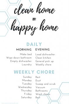 a poster with the words clean home, happy home and other things to do on it