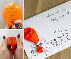 an orange balloon with writing on it is being held by someone's hand and the note has been written to them