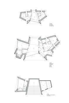 three diagrams showing different sections of the house