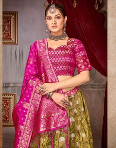 Traditional Function Wear Heavy Jacquard Silk Lehenga Choli Collection Processing Time : 20 Working Days Work : Jacquard Weaving Work Fabric:Top : Fancy Jaquard silk Bottom : Fancy Jaquard silk Dupatta : Fancy Jaquard silk Color:Top : Pink Bottom : Multi Dupatta : Pink Note : Properly care for your clothing by following care instructions, dry cleaning when needed, and storing them correctly to maintain their quality. Bollywood Style Brocade Sets With Zari Work, Festive Anarkali Sets In Brocade, Festive Anarkali Brocade Sets, Unstitched Brocade Choli With Zari Work, Unstitched Zari Work Brocade Choli, Brocade Sets With Dupatta In Traditional Drape, Bollywood Banarasi Silk Choli For Transitional Season, Traditional Brocade Sets With Dupatta, Traditional Drape Sets With Dupatta In Brocade