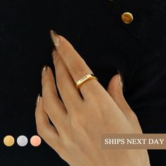 "Unique, bold, and classic, this signet bar ring is truly timeless in its design. It is customizable with a year, which makes it a perfect ring for your gift giving. It's sweet sentiments are reflected in its enchanting charm, making it the perfect option to add a touch of glam to your everyday outfit. The perfect 'go to' gift for any occasion. Each item is made-to-order, which gives our pieces a unique meaning that is specific and special to you. H O W ∙ T O ∙ O R D E R It's easy as 1, 2, 3! 1. Classic Jewelry With Custom Text For Anniversary, Minimalist Jewelry With Custom Text For Anniversary, Elegant Custom Name Rings For Valentine's Day, Minimalist Personalized Engraved Ring For Valentine's Day, Minimalist Initial Ring For Valentine's Day Anniversary, Gold Minimalist Engraved Ring For Valentine's Day, Minimalist Gold Engraved Ring For Valentine's Day, Minimalist Adjustable Signet Ring For Anniversary, Elegant Custom Name Engraved Ring For Mother's Day