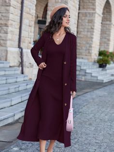 SHEIN Modely Solid Sleeveless Sweater Dress & Button Front Cardigan | SHEIN USA Ghost Whisperer, Sleeveless Knit Dress, Sleeveless Sweater Dress, Sleeveless Jumper, Midi Pencil Dress, Boho Birthday, Gilet Long, Western Aesthetic, Pullover Outfit