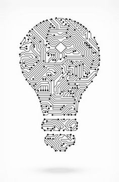 a light bulb made up of electronic circuit boards in the shape of a human head