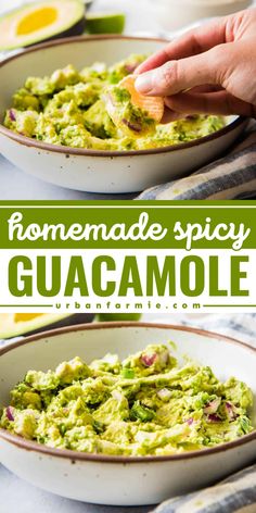 Spice up your snacks with the Best Spicy Guacamole Recipe! Ready in just 15 minutes and with 6 ingredients, this creamy avocado dip is seasoned with jalapeños and lime for a bold and fresh flavor perfect for best game day appetizers or tailgating party ideas! Easy Football Food, Spicy Guacamole Recipe, Chunky Guacamole Recipe, Super Bowl Menu, Vegan Apps, Mexican Dip, Spicy Guacamole, Chunky Guacamole, Bite Size Snacks