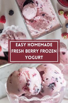 homemade fresh berry frozen yogurt in a glass bowl