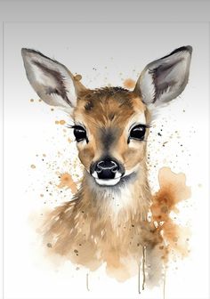 a watercolor painting of a deer's face