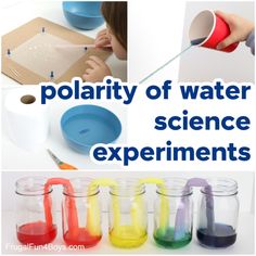 science experiments for kids with text that reads polarity of water science experiments