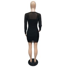 Black Mesh Pleated Long Sleeve 2pcs Bodycon Dress Fitted Long Sleeve Fake Two-piece Dress, Casual Fitted Fake Two-piece Dress, Fitted Fake Two-piece Dress For Fall, Sheer Bodycon Dress For Fall, Dresses Bodycon, Bodycon Dresses, Black Mesh, Women Dresses, Bodycon Dress