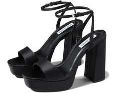 Steve Madden Lessa Sandal | Zappos.com Dream Clothes, Black Satin, Product Reviews, Platform Sandals, Black Sandals, Steve Madden, Ankle Strap, Sandals Heels, Heel Height