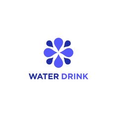 the water drink logo is shown in blue and purple colors, with an abstract flower on top