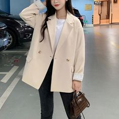 Casual Cotton Spring Autumn Women Blazer Duster Coat, Trendy Fashion, Hot Sale, Trench Coat, Off Shoulder