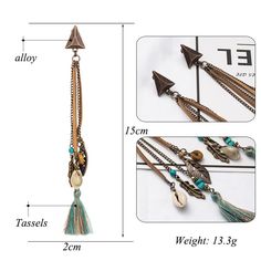 Bohemian Handmade Long Tassel Arrow Dangle Drop Earrings Look Boho Chic, Triangle Earrings Stud, Triangle Studs, Bohemian Handmade, Circle Earrings Studs, Long Drop Earrings, Circle Studs, Bead Jewellery, Stainless Steel Earrings