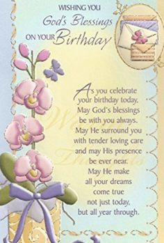 a birthday card with pink flowers and an envelope on the front, says wishing you god's blessing on your birthday