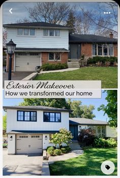 two houses with the words exterior makeovers how we transformed our home