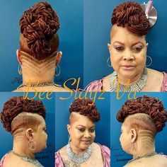 Shaved Sides Updo, Women With Shaved Sides, Dreadlocks Styles For Women, Locs Shaved Sides, Afro Hair Color, Fro Hawk, Sisterlocks Styles Updo, Mohawk Braids, Lock Styles