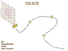 the kite is flying through the sky with words written on it and in different languages