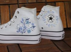 Custom Wedding converse platform / Flower embroidered converse shoes/ Personalized bridal sneakers / Custom embroidery converse high tops  💸 Price includes Converse Shoes and floral embroidery as shown 🌸 You can send me your Converse/Vans shoes or I can buy them for you. We stock all the Converse and Vans shoes you want, if you want other Converse/Vans shoes in the store, please message us. Your embroidered Converse/Vans shoes will be available for shipping in 7-15 days. 🌸 I started hand embr Shoes For The Bride, Personalized Converse, Converse Embroidery, High Tops Shoes, Cute Converse Shoes, Bride Birthday, Bridal Sneakers, Embroidered Converse, Cute Converse