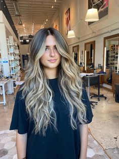 Outfits To Get Your Hair Done In, Dark Hair Dyed Blonde, Dark Roots With Caramel Balayage, Dark Hair Balayage Blonde, Black Box Dye To Blonde, Dark With Blonde Highlights, Blonde Balayage On Dark Hair Brunettes, Dark Hair With Blonde Balayage, Dark Brown Hair With Blonde Balayage