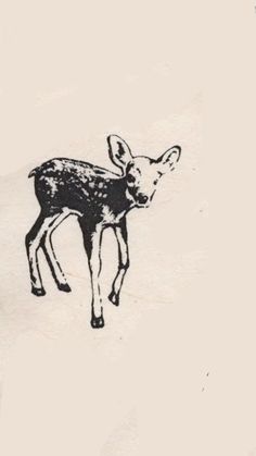 a black and white drawing of a deer on a piece of paper that has been drawn