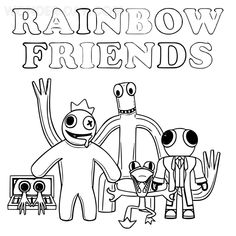 an image of cartoon characters with the words rainbow friends in black and white on a white background