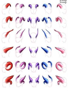 an image of different shapes and sizes of eyes on a white background with red, purple, and blue colors