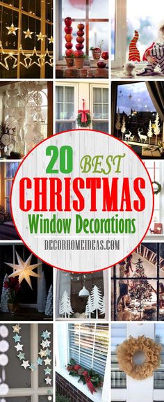 20 best christmas window decorations to decorate for the holiday season with text overlay that reads, 20 best christmas window decorations