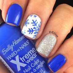 27 Adorable Holiday Nail Art Ideas Glitter Accent Nails, Blue Nail Art, Nails Polish, Nails Fall, Nail Designs Glitter