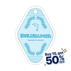 a blue and white tag with the words hotel italia donna on it