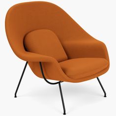 an orange chair with black legs on a white background, it appears to be in mid - century style