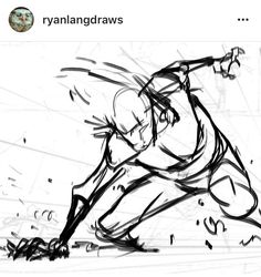 a drawing of a person bending over to pick up something from the ground with one hand