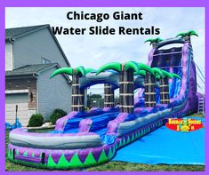 Chicago Giant Water Slide Rentals Water Bounce House Party Ideas, Kids Water Party, Waterslide Party, Holi 2024, Water Bounce House, Blow Up Water Slide, Castle Bounce House, Water Slide Bounce House