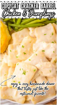 chicken and dumplings recipe on a white plate