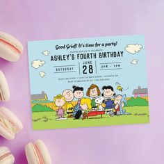 a birthday party card with peanuts and friends