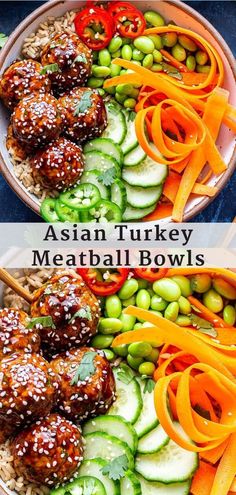 Asian Turkey Meatball Bowl, Dinner Full Of Veggies, Healthy No Red Meat Meals, Dinner With Fresh Veggies, Bowl Dinners Healthy, Asian Inspired Rice Bowls, Dairy Free Pot Luck Recipes, Healthy Filling Meals Dinner, Healthy Meat Meals