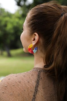 Colorful Beaded Hoop Earrings Accessories Multicolor Circular Summer Earrings, Multicolor Hoop Earrings For Summer, Colorful Hoop Earrings For Summer, Colorful Hoop Summer Earrings, Multicolor Hoop Earrings For Summer Festival, Multicolor Bohemian Hoop Earrings For Spring, Multicolor Summer Festival Hoop Earrings, Colorful Small Hoop Earrings For Summer, Summer Hoop Earrings With Colorful Beads