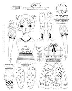 the paper doll is made to look like it has been designed by an artist, and features