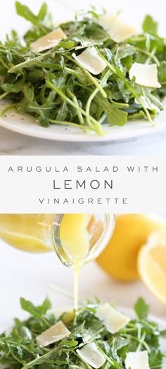 arugula salad with lemon vinaigrete dressing is an easy and healthy side dish