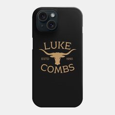 an iphone case with the words luke combs on it and a bull's head