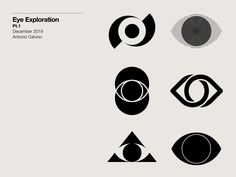 the cover of an exhibition with black and white images on it, including eye shapes