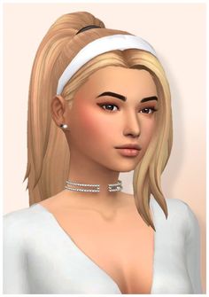 a woman with blonde hair wearing a white top and silver choker on her neck