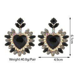 These Big Heart Halo Luxury Glass Formal Dangle Drop Statement Earrings boast a striking combination of vibrant crystal color and rhinestone inlay, creating an eye-catching heart design. The perfect addition to any formal outfit for an opulent and sophisticated look. Available in 5 different colors. Details Item Type: Fashion Earrings Metal Type: Zinc Alloy Material: Acrylic,Rhinestone Size: 6.1*4.9cm Back Finding: Push Back