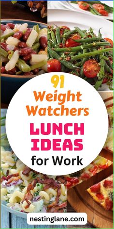 the words, 9 weight watchers lunch ideas for work are in front of a collage