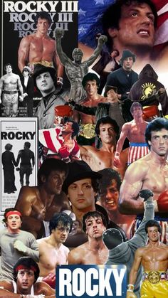 rocky collage with many different pictures and words on it, including the names of their competitors