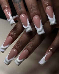 White Nail Inspo Coffin, Inverted French Nails, Vanessa Nails, Acrylic Nail Shapes, Hard Nails, Colored Acrylic Nails, Work Nails