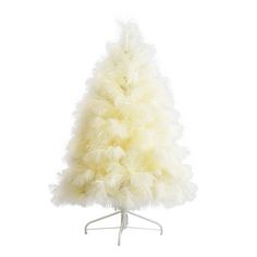 a white feather tree on a metal stand